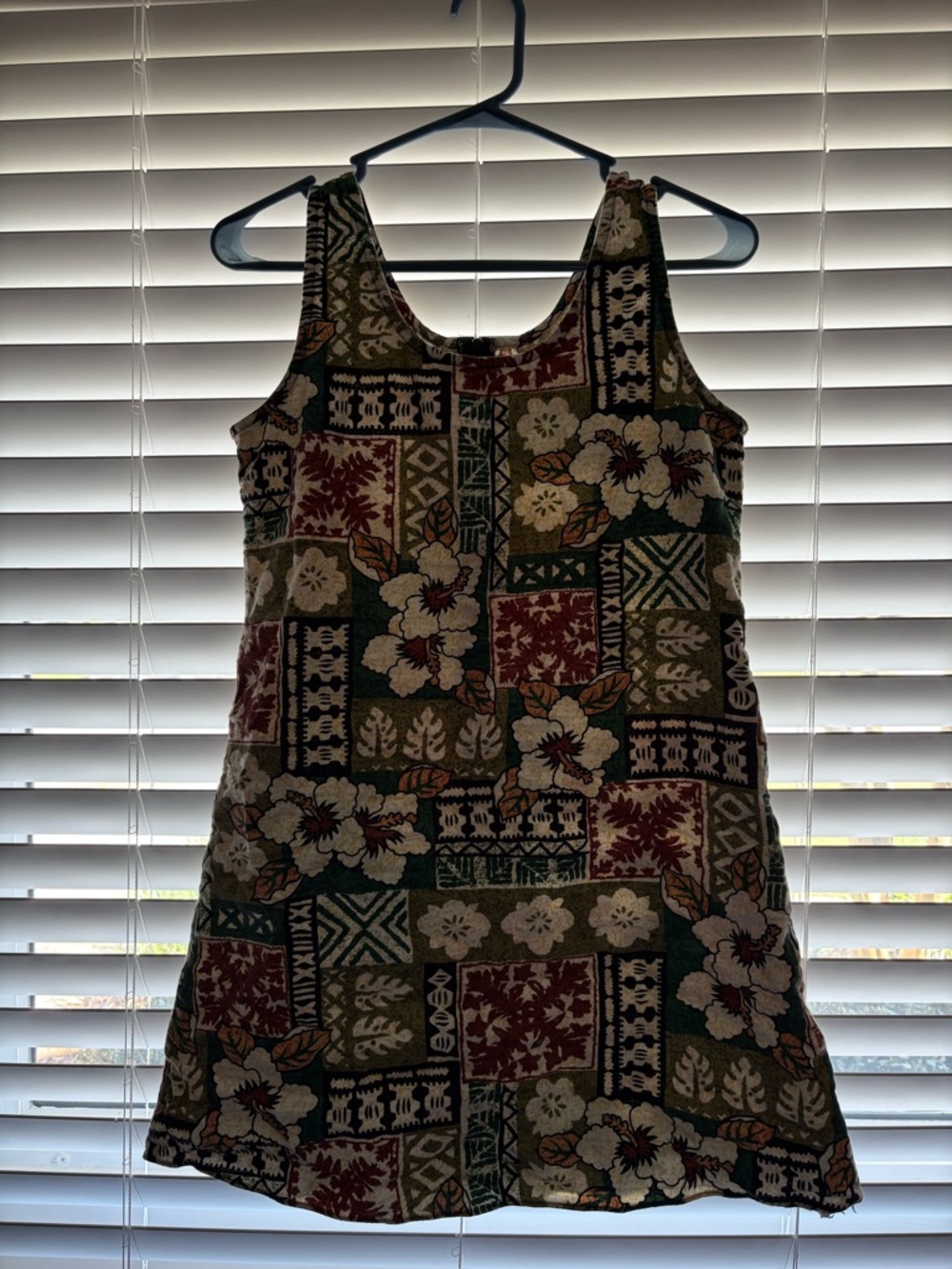 Patchwork Floral Tank Dress in Olive, Burgundy & Cream